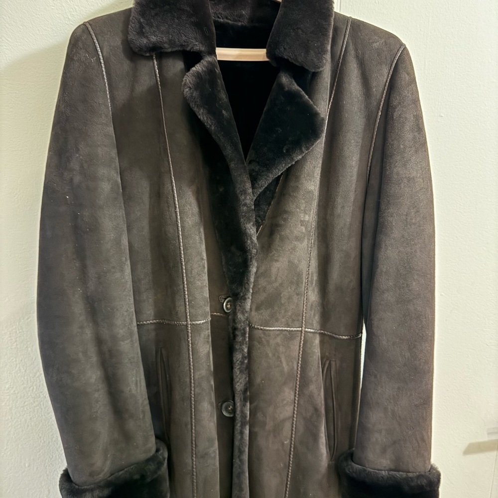Brown Shearling Women's Coat - Picture 3 of 6